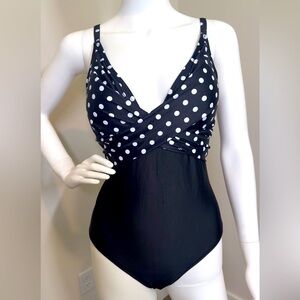 Polka Dot Women's One Piece Swimsuit Swimwear, Black, S/M, NEW